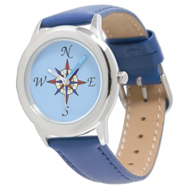 Compass Rose on Blue Watch (Angled)