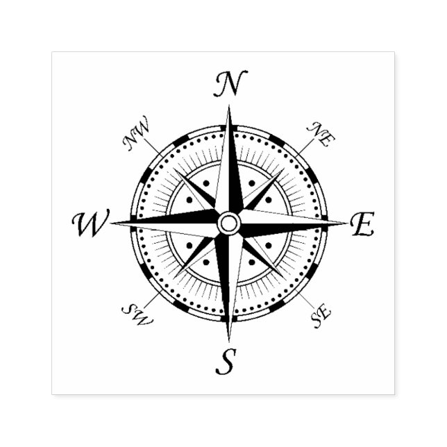 Compass Rose Outdoor Stamp, Hiking Camping Rubber Stamp (Imprint)