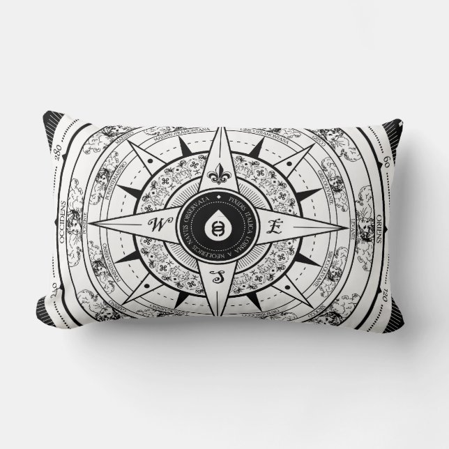 Compass Rose - Rectangle Throw Pillow (White) (Front)