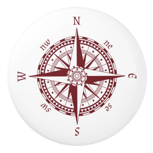 Compass Rose Red Ceramic Knob