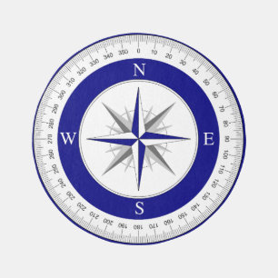 Compass Rose Rug Blue White Nautical Round Carpet