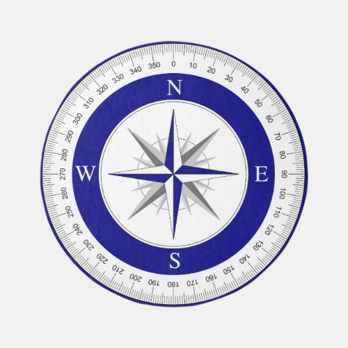 Compass Rose Rug Blue White Nautical Round Carpet