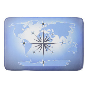 Compass Rose Sailing Ocean Blue Bath Mat