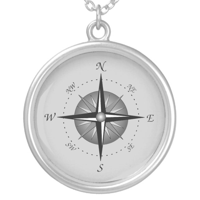 Compass Rose Silver Plated Necklace (Front)