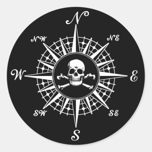 Compass Rose Skull 1 Classic Round Sticker