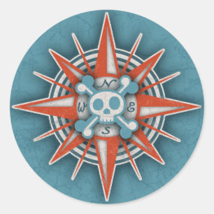 Compass Rose Skull III Classic Round Sticker