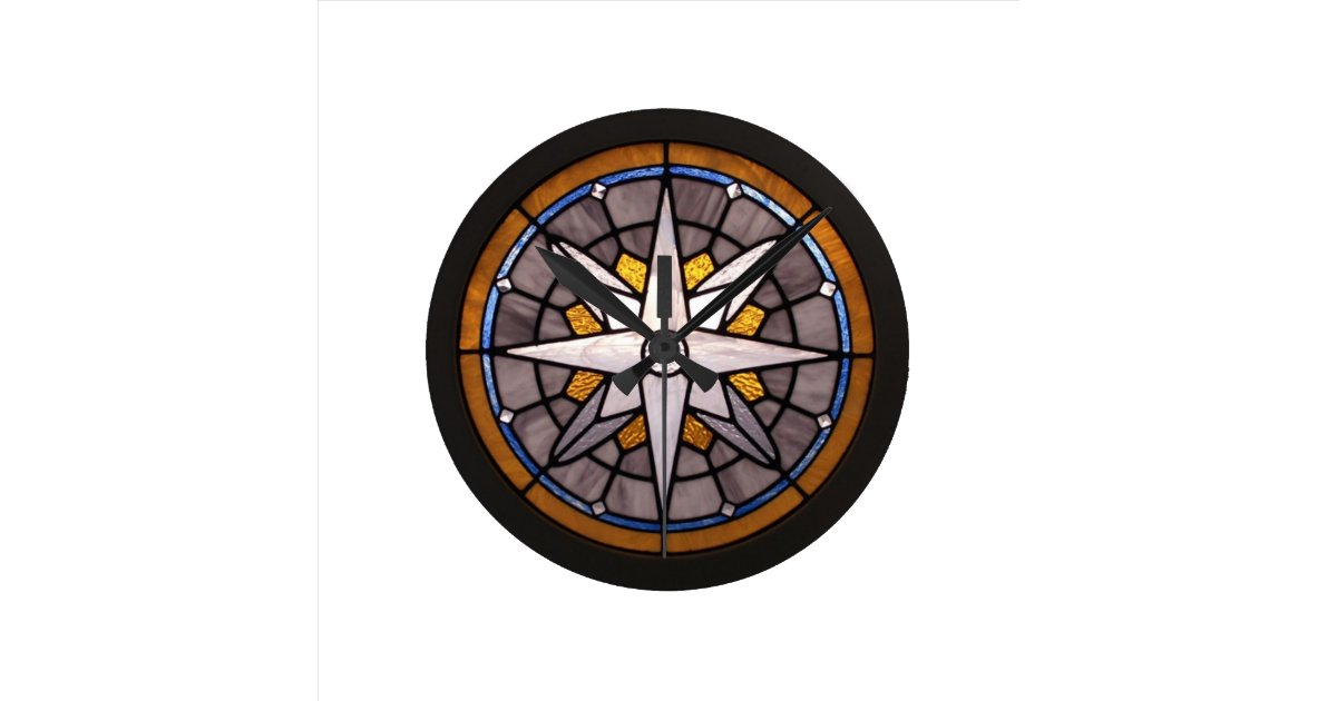 Compass Rose Stained Glass Clock Zazzle Com