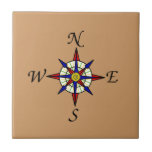 Compass Rose Tan Tile<br><div class="desc">Compass rose - North,  south,  East and West points of the compass stickrs for cruisers,  boaters,  sailors,  pilots,  or others who 'navigate.'</div>