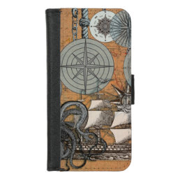 Compass Rose Vintage Nautical Octopus iPhone 8/7 Wallet Case