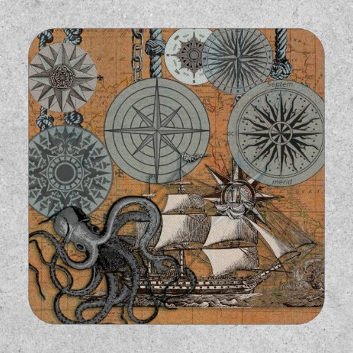 Compass Rose Vintage Nautical Octopus Patch