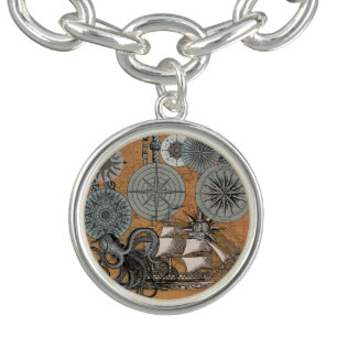 Compass Rose Vintage Nautical Octopus Ship Bracelet