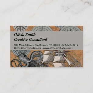 Compass Rose Vintage Nautical Octopus Ship Business Card