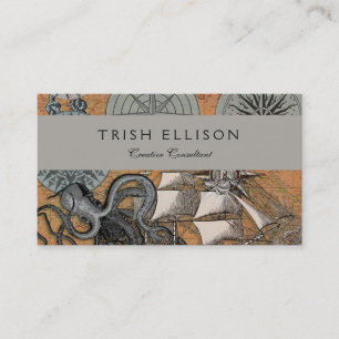 Compass Rose Vintage Nautical Octopus Ship Business Card