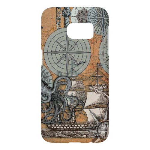 Compass Rose Vintage Nautical Octopus Ship Samsung Galaxy S7 Case