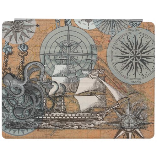 Compass Rose Vintage Nautical Octopus Ship iPad Smart Cover