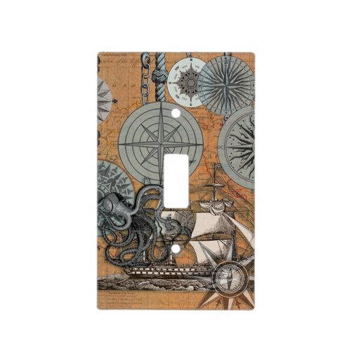 Compass Rose Vintage Nautical Octopus Ship Light Switch Cover