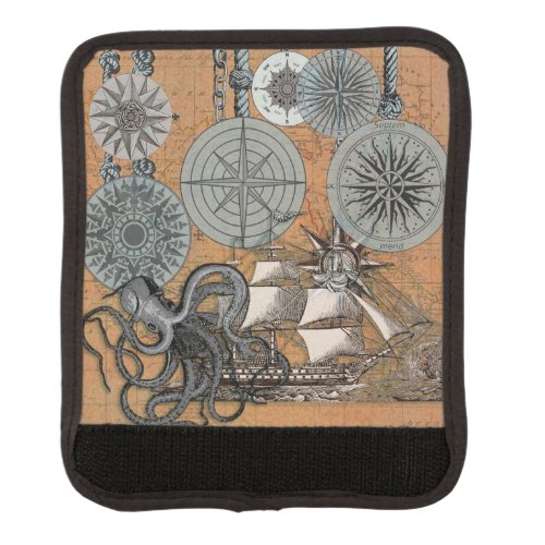 Compass Rose Vintage Nautical Octopus Ship Luggage Handle Wrap