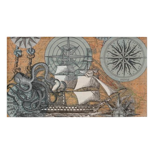 Compass Rose Vintage Nautical Octopus Ship Name Tag