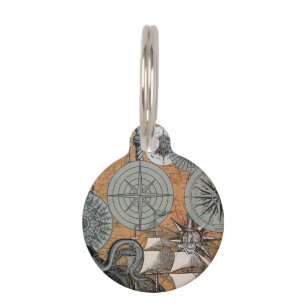 Compass Rose Vintage Nautical Octopus Ship Pet ID Tag