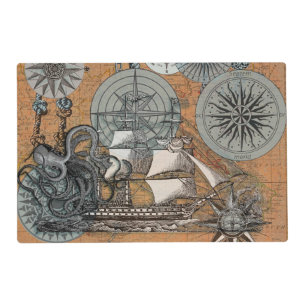 Compass Rose Vintage Nautical Octopus Ship Placemat