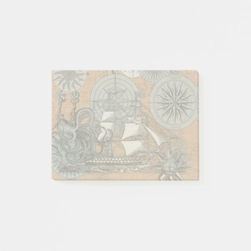 Compass Rose Vintage Nautical Octopus Ship Post_it Notes