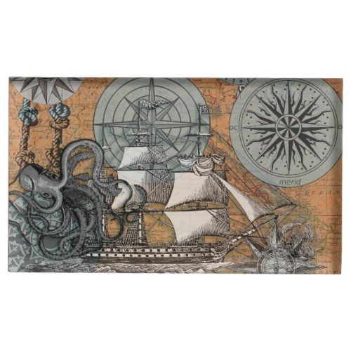 Compass Rose Vintage Nautical Octopus Ship Table Number Holder