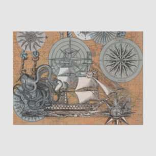 Compass Rose Vintage Nautical Octopus Ship Tissue Paper