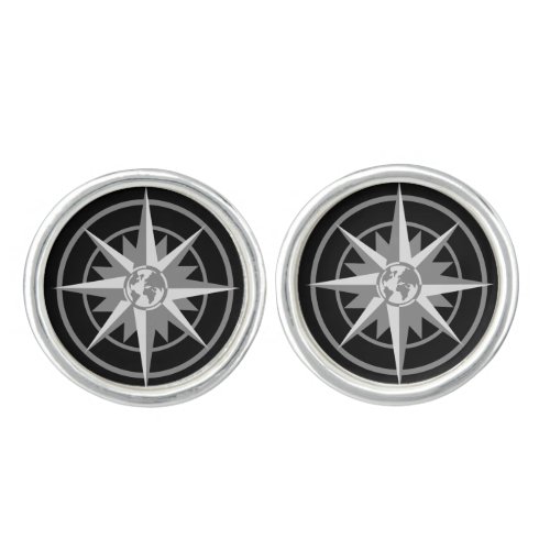 Compass Rose with Globe Cufflinks