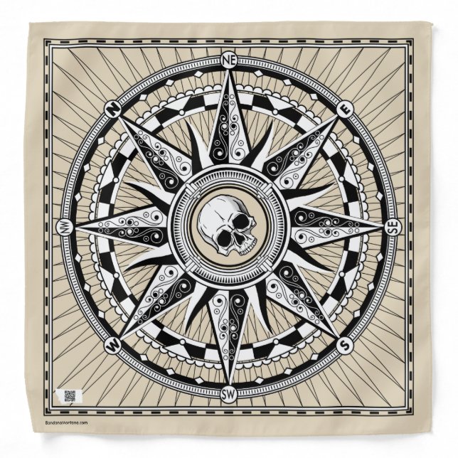Compass Rose with Skull Bandana - Tan shown (Front)