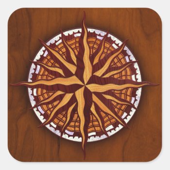 Compass Rose Wood Square Sticker by kbilltv at Zazzle