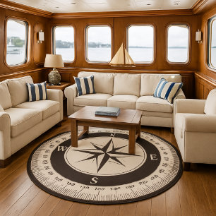 Compass Rug - Vintage Cream Round Area Rug Carpet