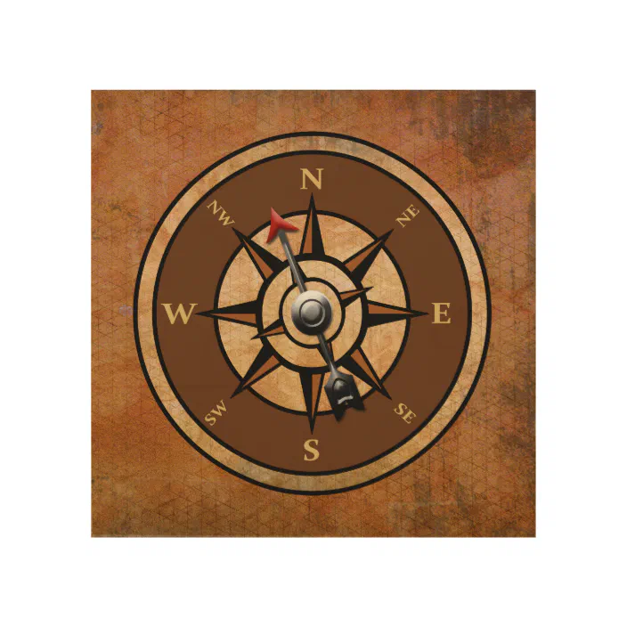 Compass Rustic Brown Nautical Design Wood Wall Art Zazzle Com