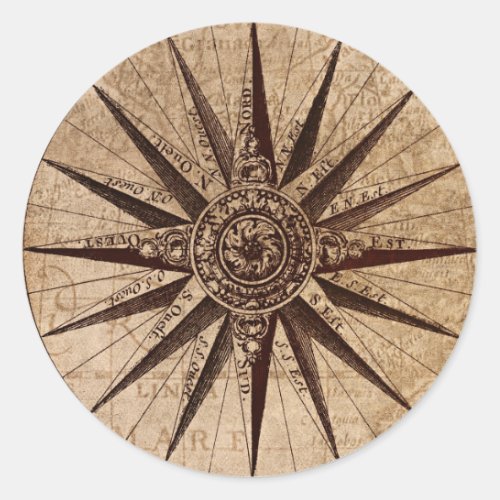 Compass Sailing Ship Discovery Age World Map Classic Round Sticker