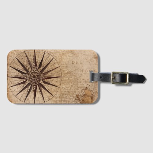 Compass Sailing Ship Discovery Age World Map Luggage Tag