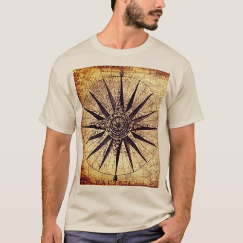 Compass Sailing Ship Discovery Age World Map T_Shirt