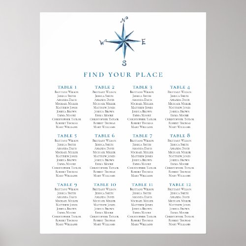 Compass seating chart print Nautical wedding