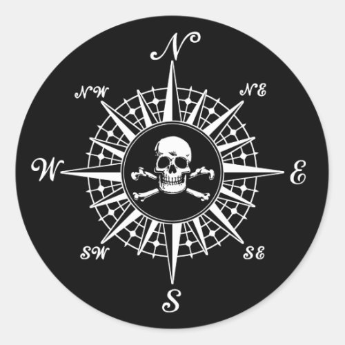 Compass Skull Classic Round Sticker