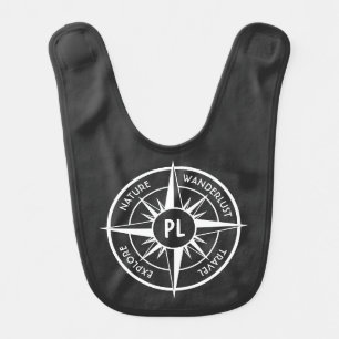 Compass star emblem monogram black and white baby bib