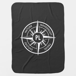 Compass star emblem monogram black and white baby blanket