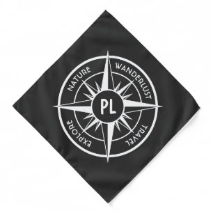 Compass star emblem monogram black and white bandana