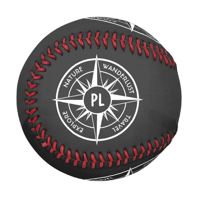 Compass star emblem monogram black and white  baseball (Front Left)