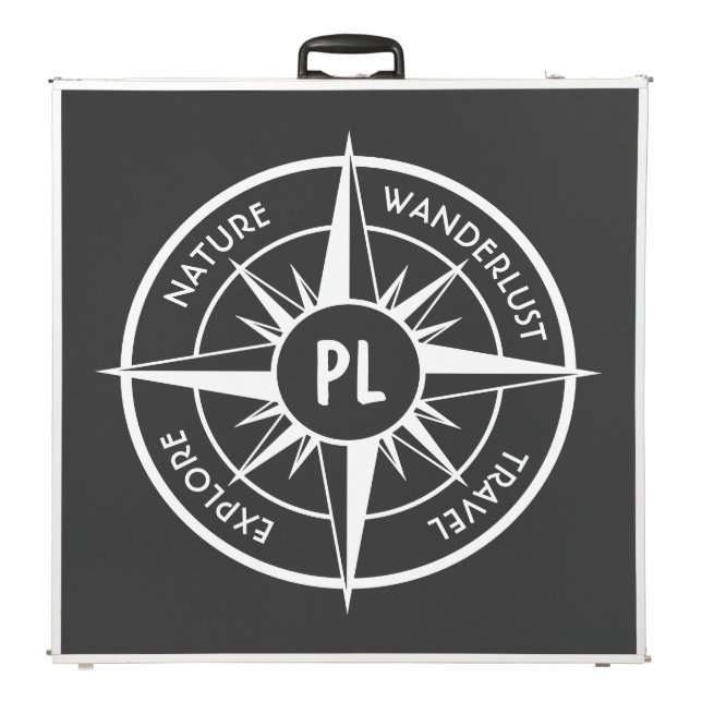 Compass star emblem monogram black and white beer pong table (Folded)