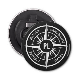 Compass star emblem monogram black and white bottle opener