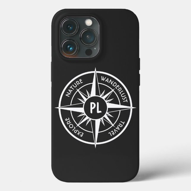 Compass star emblem monogram black and white Case-Mate iPhone case (Back)