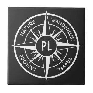Compass star emblem monogram black and white ceramic tile