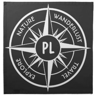 Compass star emblem monogram black and white cloth napkin
