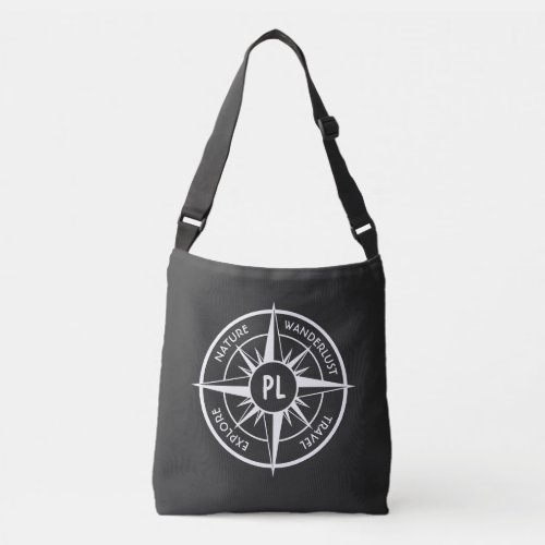 Compass star emblem monogram black and white crossbody bag