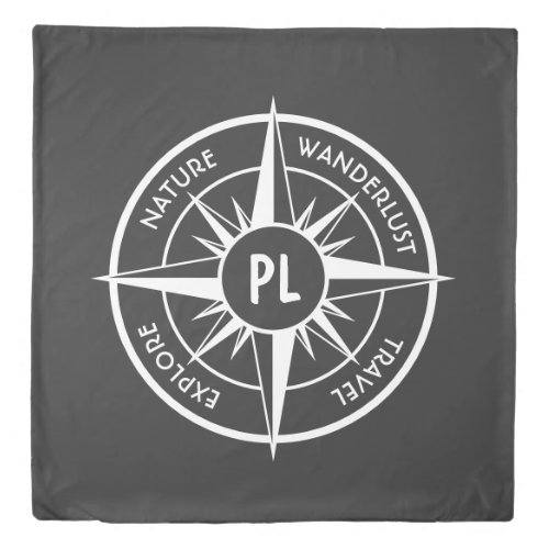 Compass star emblem monogram black and white duvet cover