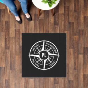 Compass star emblem monogram black and white floor decals