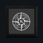 Compass star emblem monogram black and white gift box<br><div class="desc">Compass star in black and white with emblems wanderlust,  nature,  travel and explore that are customizable so you can write your own texts. In the centre of the star is a personalized monogram. Perfect for nature lovers hikers and travellers.</div>